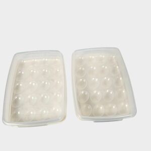 Rubbermaid Servin Saver Deviled Egg Carrier Set of 2 Vintage Almond Clear Lid 7
